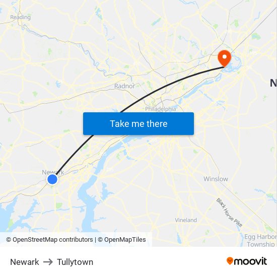 Newark to Tullytown map