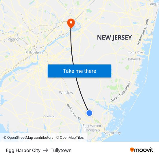 Egg Harbor City to Tullytown map