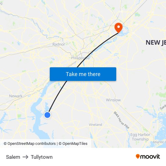 Salem to Tullytown map