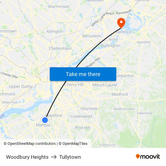Woodbury Heights to Tullytown map