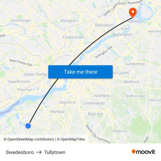Swedesboro to Tullytown map