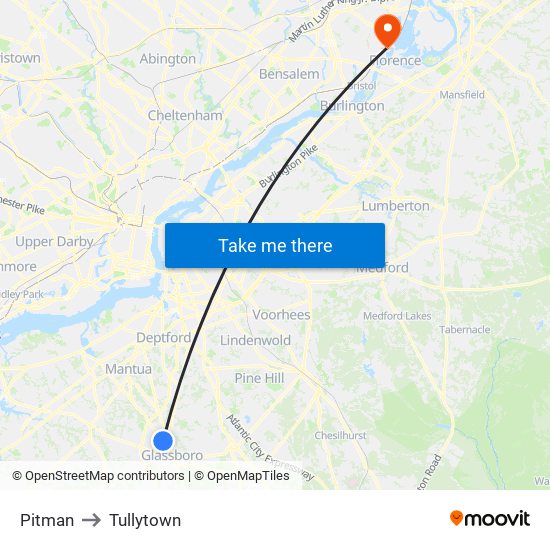 Pitman to Tullytown map
