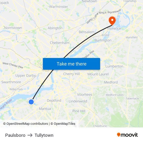 Paulsboro to Tullytown map