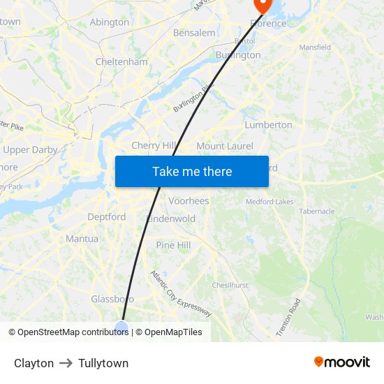 Clayton to Tullytown map