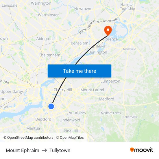 Mount Ephraim to Tullytown map