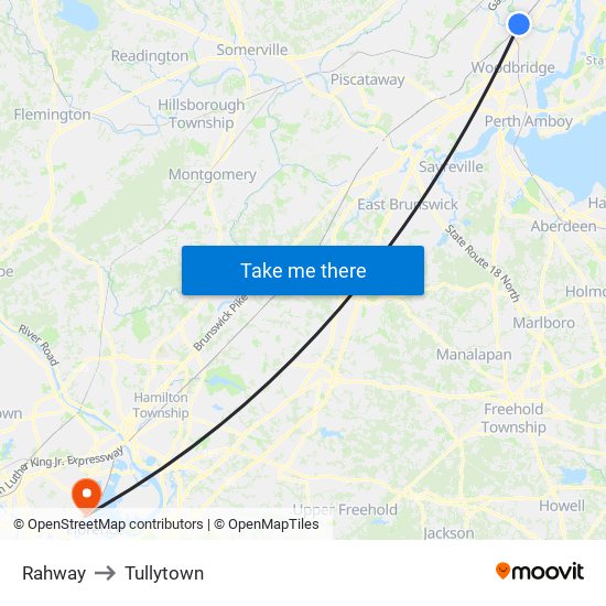 Rahway to Tullytown map