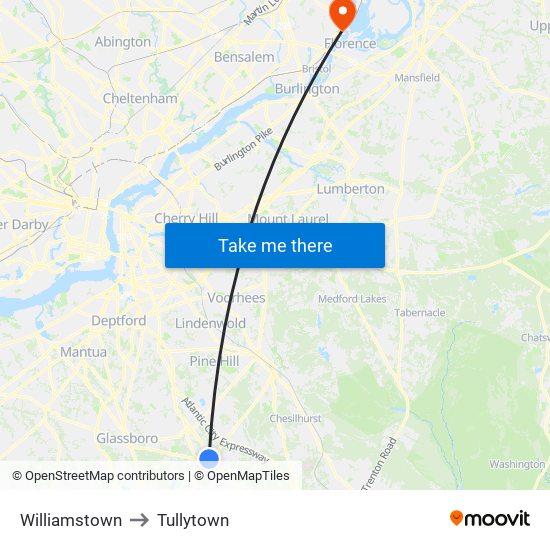 Williamstown to Tullytown map