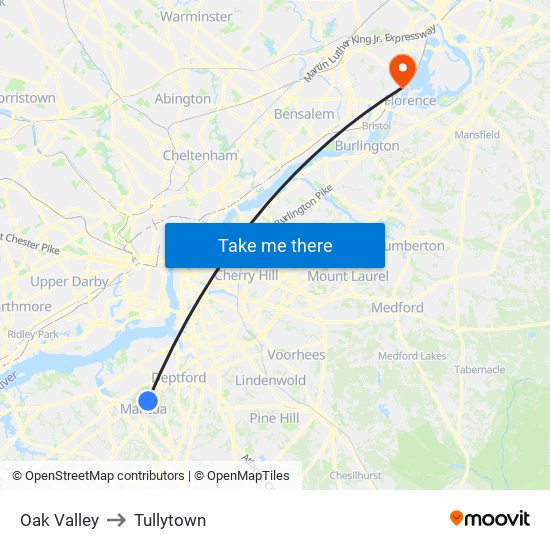 Oak Valley to Tullytown map