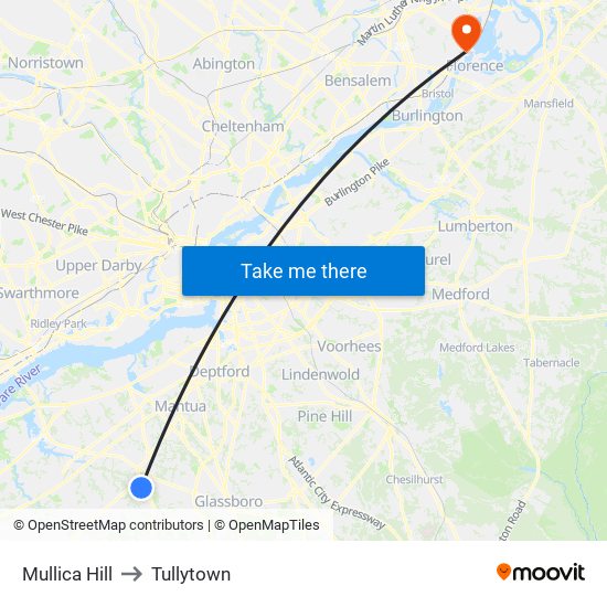 Mullica Hill to Tullytown map
