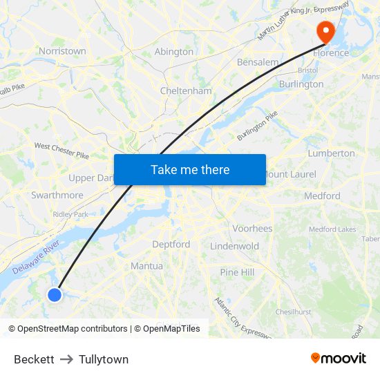 Beckett to Tullytown map