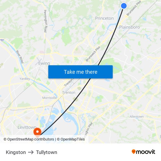 Kingston to Tullytown map