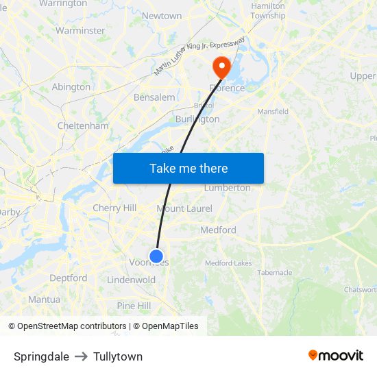 Springdale to Tullytown map