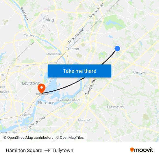 Hamilton Square to Tullytown map