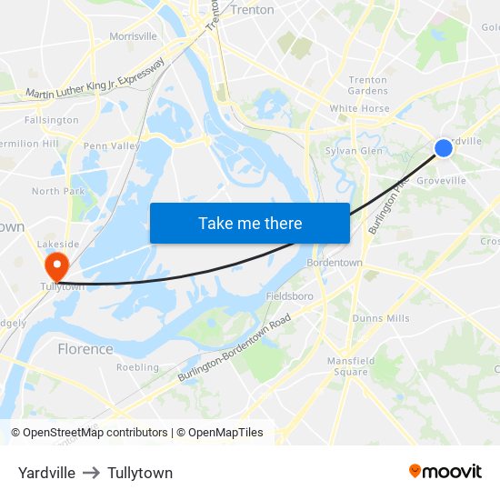 Yardville to Tullytown map