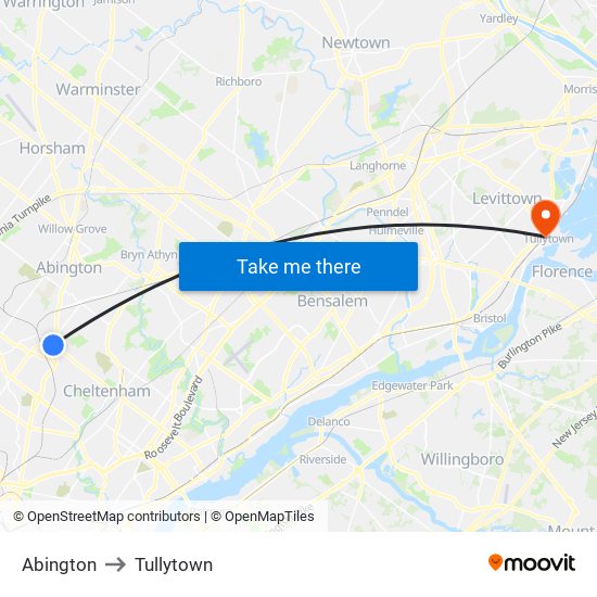 Abington to Tullytown map