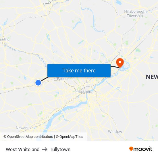 West Whiteland to Tullytown map