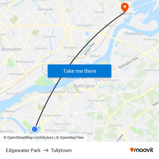 Edgewater Park to Tullytown map