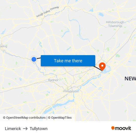 Limerick to Tullytown map