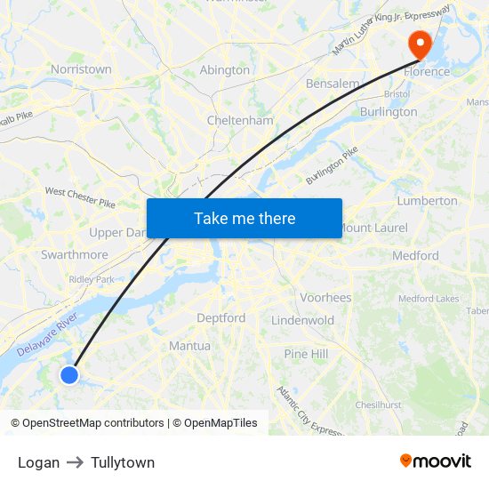 Logan to Tullytown map