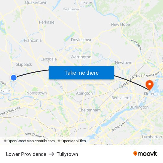 Lower Providence to Tullytown map