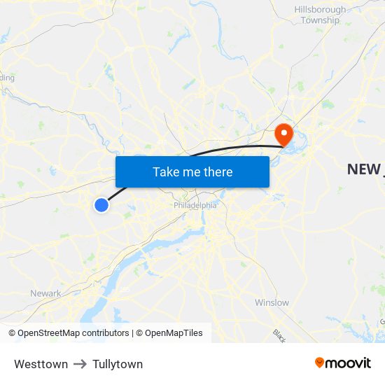 Westtown to Tullytown map