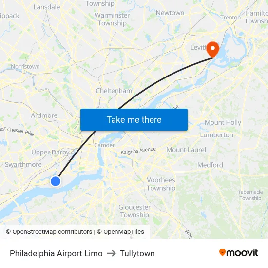 Philadelphia Airport Limo to Tullytown map