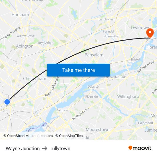 Wayne Junction to Tullytown map