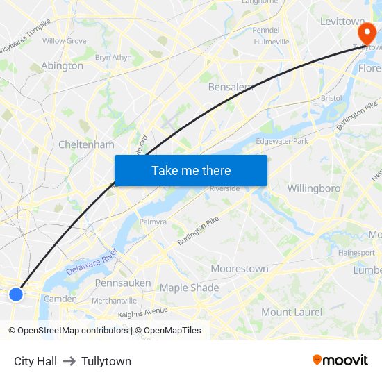 City Hall to Tullytown map