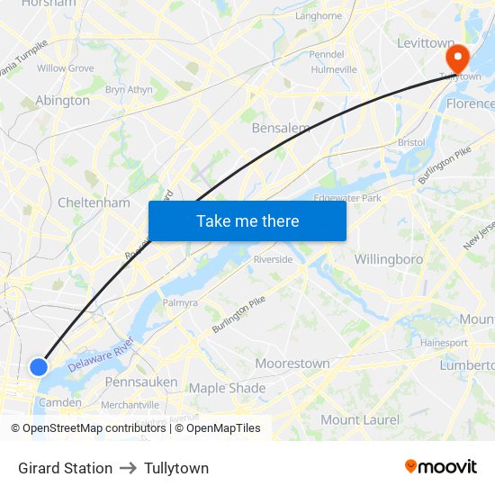 Girard Station to Tullytown map