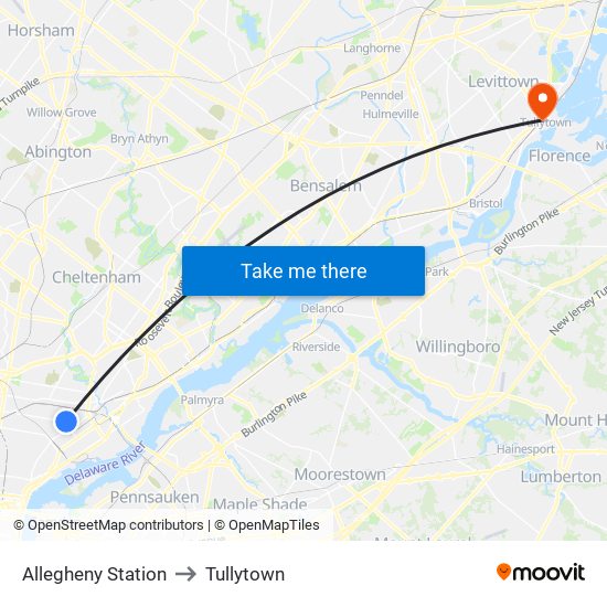 Allegheny Station to Tullytown map