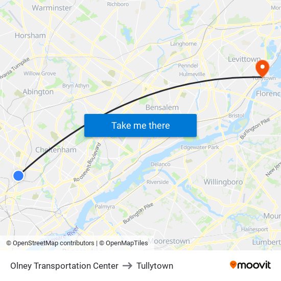 Olney Transportation Center to Tullytown map