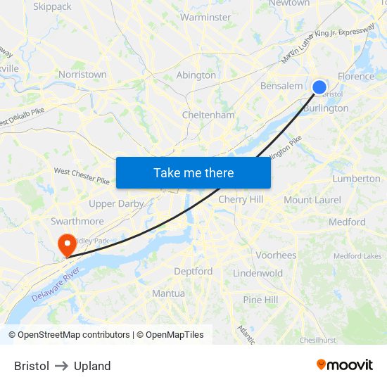 Bristol to Upland map