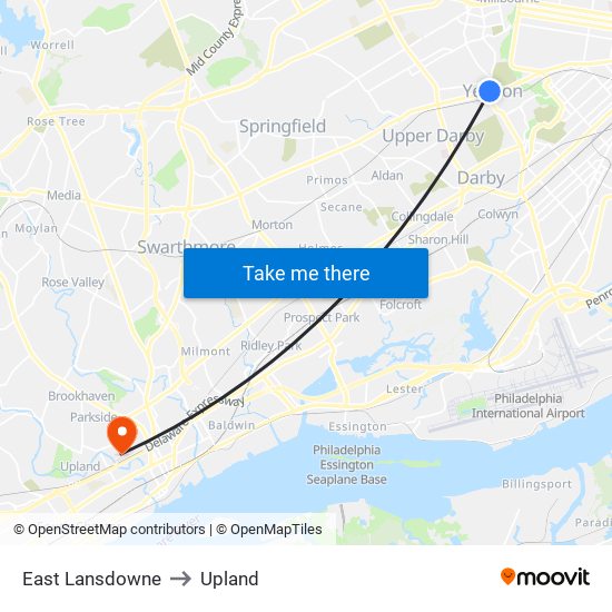 East Lansdowne to Upland map