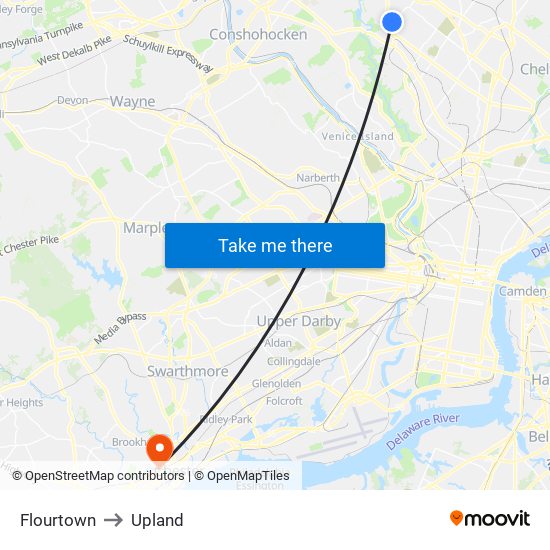 Flourtown to Upland map