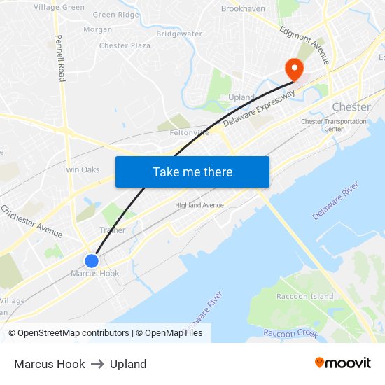 Marcus Hook to Upland map
