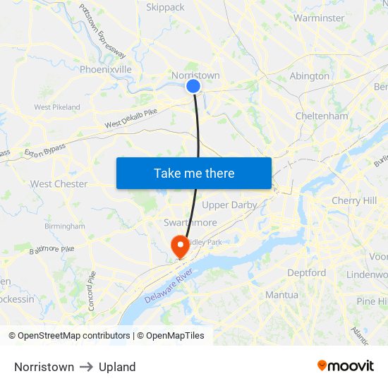 Norristown to Upland map