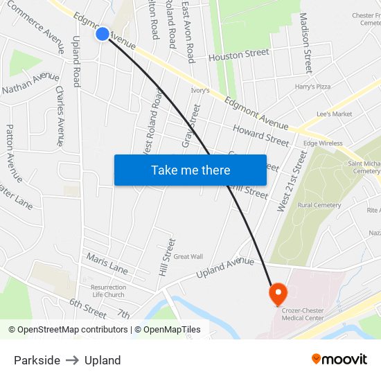 Parkside to Upland map