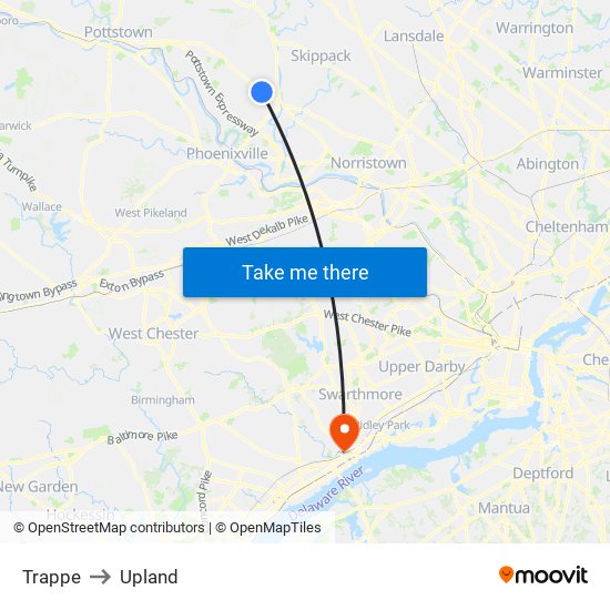 Trappe to Upland map