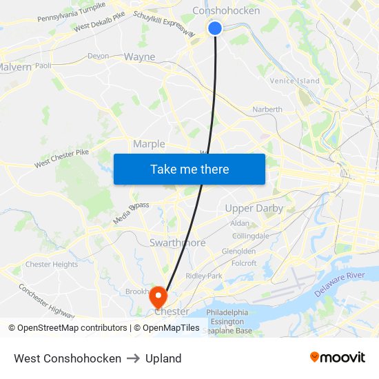 West Conshohocken to Upland map