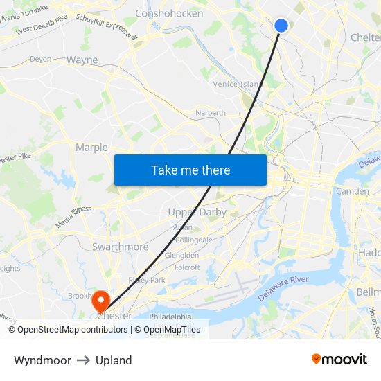 Wyndmoor to Upland map