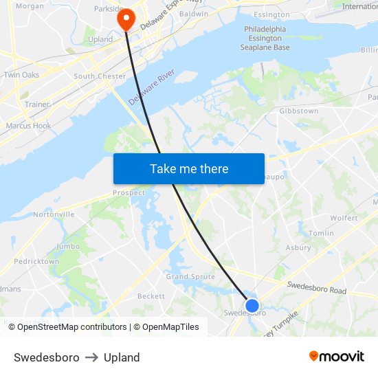 Swedesboro to Upland map