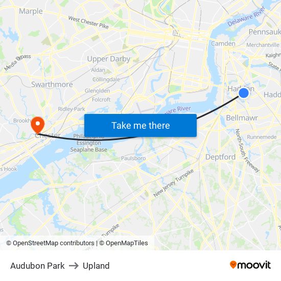 Audubon Park to Upland map