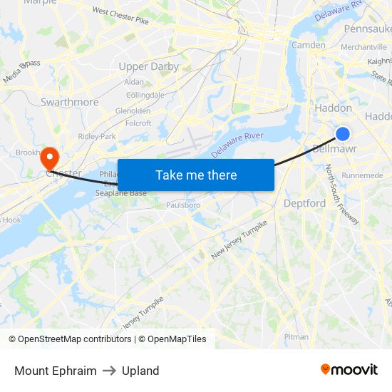 Mount Ephraim to Upland map