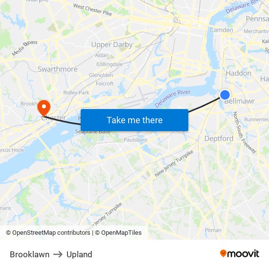 Brooklawn to Upland map