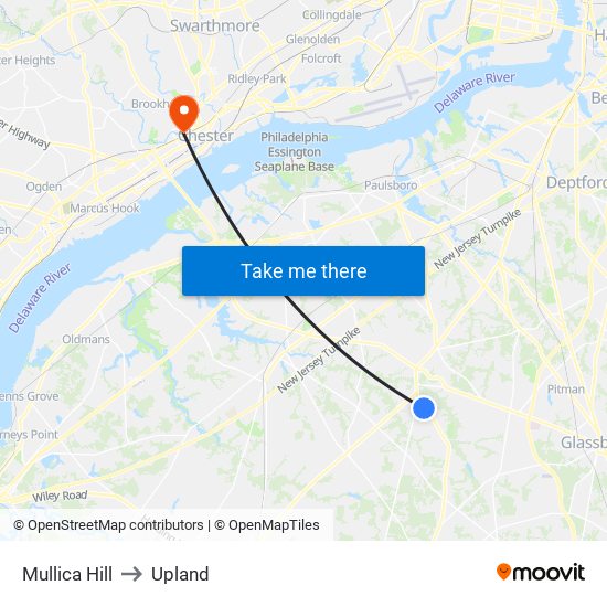 Mullica Hill to Upland map