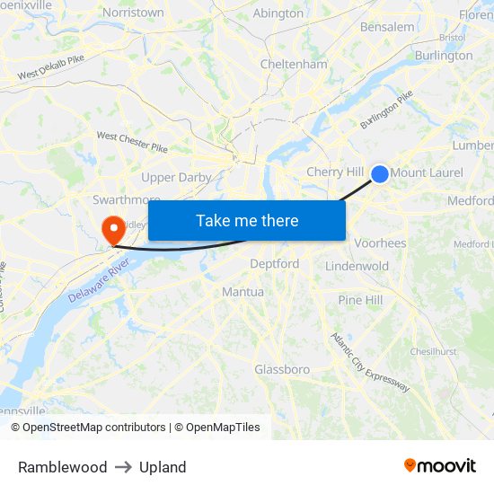 Ramblewood to Upland map