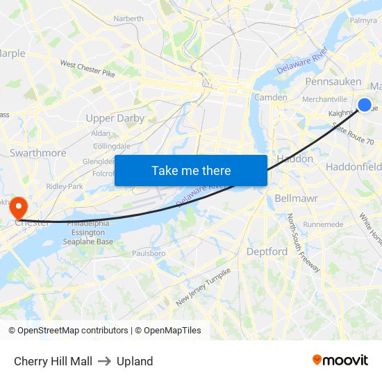 Cherry Hill Mall to Upland map