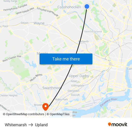 Whitemarsh to Upland map