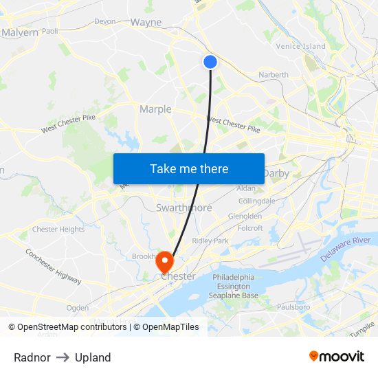 Radnor to Upland map