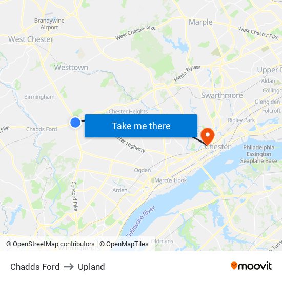 Chadds Ford to Upland map